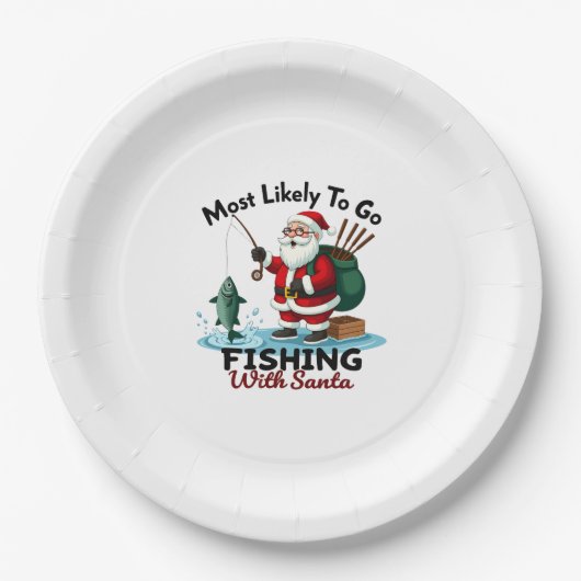 Christmas Merry Christmas For Gift Fishing Santa ( Pappteller (Vorderseite)