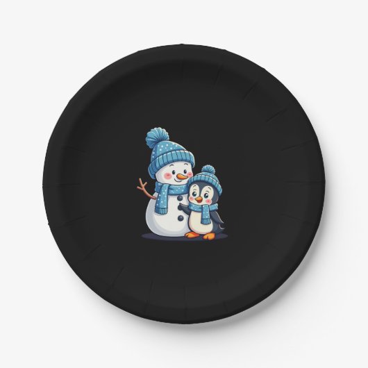 Christmas Merry Christmas For Gift Penguin Snowman Pappteller (Vorderseite)