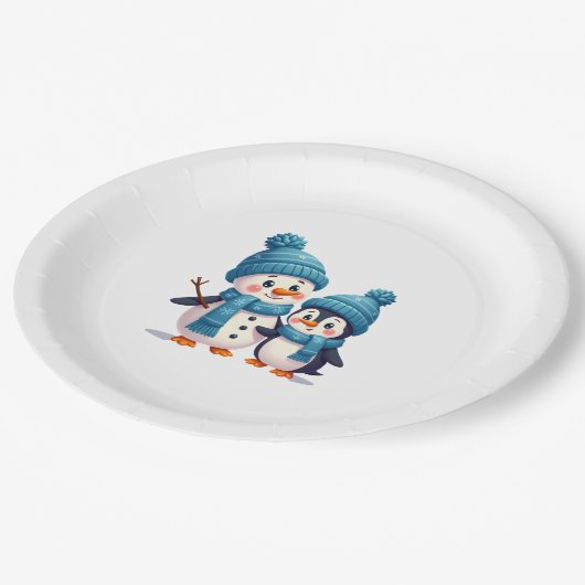 Christmas Merry Christmas For Gift Penguin Snowman Pappteller (Schrägansicht)