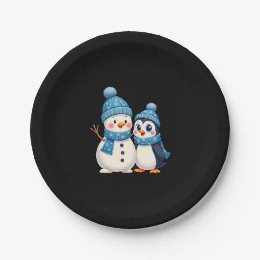 Christmas Merry Christmas For Gift Penguin Snowman Pappteller (Vorderseite)