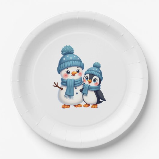 Christmas Merry Christmas For Gift Penguin Snowman Pappteller (Vorderseite)