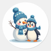 Christmas Merry Christmas For Gift Penguin Snowman Runder Aufkleber (Vorderseite)
