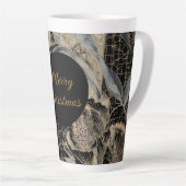 Christmas, Merry Christmas,Gold Blue Flowers Art Milchtasse (Rechte Ecke)