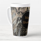 Christmas, Merry Christmas,Gold Blue Flowers Art  Milchtasse (Linke Ecke)