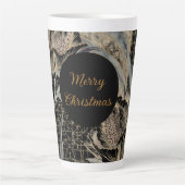 Christmas, Merry Christmas,Gold Blue Flowers Art  Milchtasse (Vorderseite)