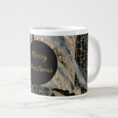 Christmas,Merry Christmas,Gold Blue Flowers Leaves Jumbo-Tasse (Vorderseite Rechts)
