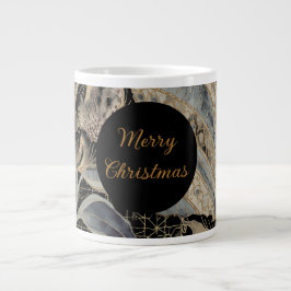Christmas,Merry Christmas,Gold Blue Flowers Leaves Jumbo-Tasse