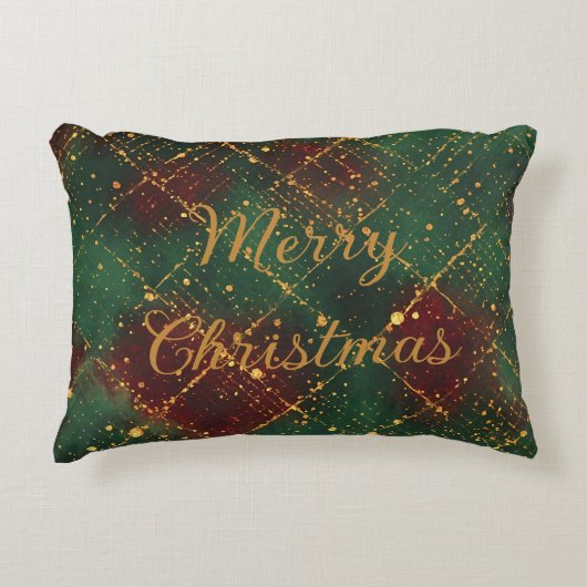 Christmas, Merry Christmas, Gold Red Green Pattern Dekokissen (Vorderseite)