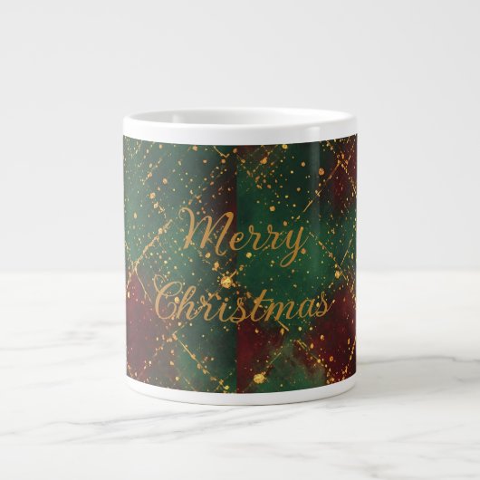 Christmas, Merry Christmas, Gold Red Green Pattern Jumbo-Tasse (Vorderseite)