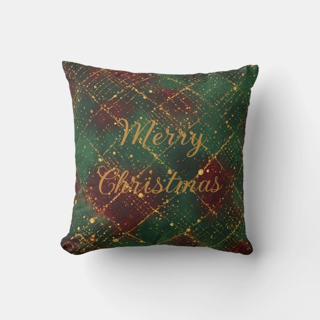 Christmas, Merry Christmas, Gold Red Green Pattern Kissen (Vorderseite)