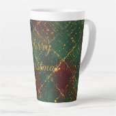 Christmas, Merry Christmas, Gold Red Green Pattern Milchtasse (Rechte Ecke)