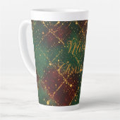 Christmas, Merry Christmas, Gold Red Green Pattern Milchtasse (Linke Ecke)