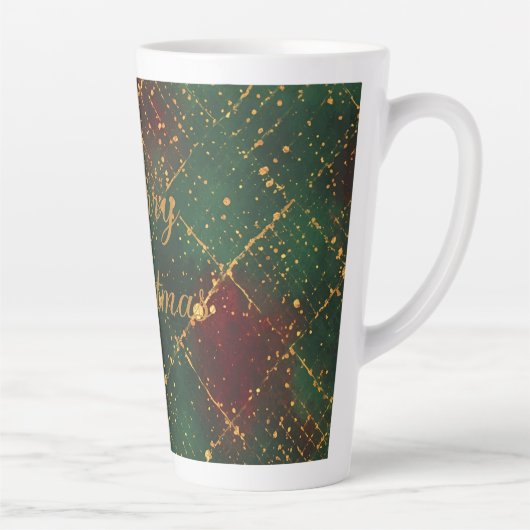 Christmas, Merry Christmas, Gold Red Green Pattern Milchtasse (Rechts)