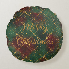 Christmas, Merry Christmas, Gold Red Green Pattern Rundes Kissen
