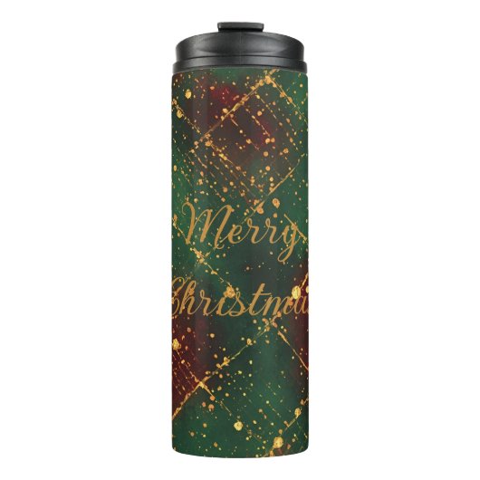 Christmas, Merry Christmas, Gold Red Green Pattern Thermosbecher (Vorderseite)