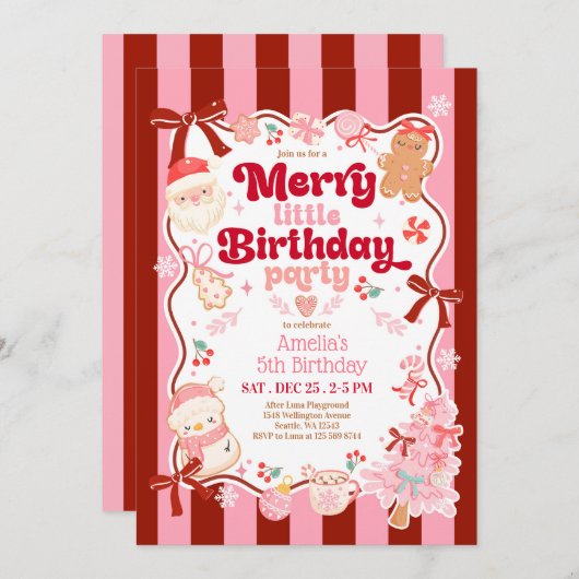 Christmas Merry Little Birthday Invitation Einladung (Vorne/Hinten)