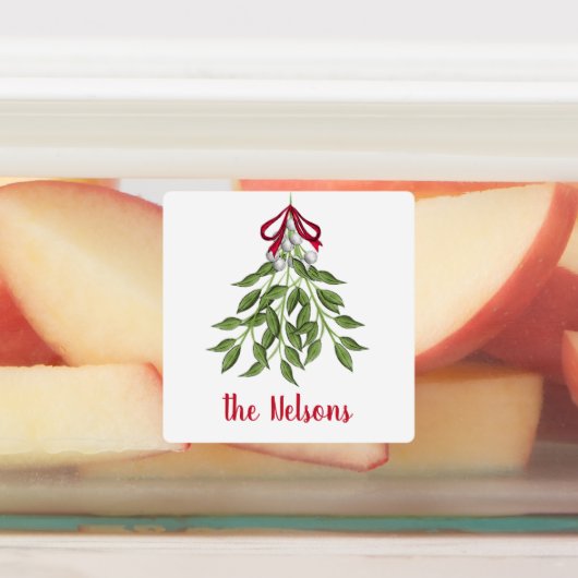 Christmas Merry Mistletoe Holiday Grüne Blätter Etiketten (Befestigt)