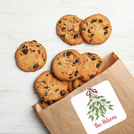 Christmas Merry Mistletoe Holiday Grüne Blätter Quadratischer Aufkleber