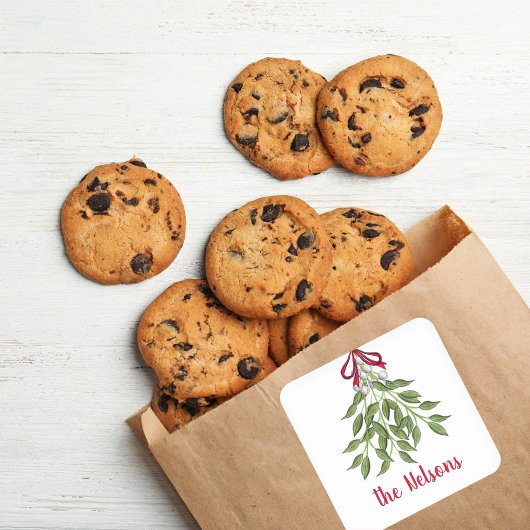 Christmas Merry Mistletoe Holiday Grüne Blätter Quadratischer Aufkleber