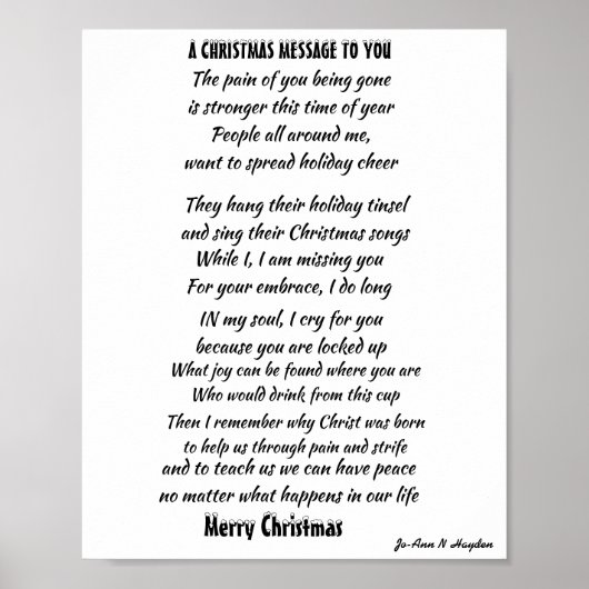 CHRISTMAS MESSAGE FOR INCARCERATED LOVED ONE POSTER (Vorne)
