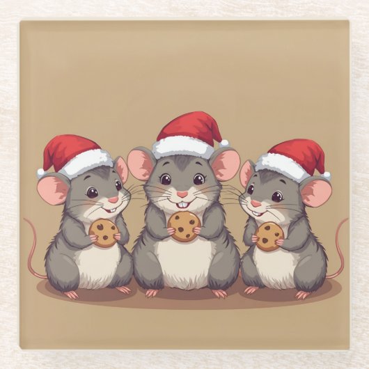 Christmas Mice Eating Santa's Cookies, Coaster Glasuntersetzer (Vorderseite)