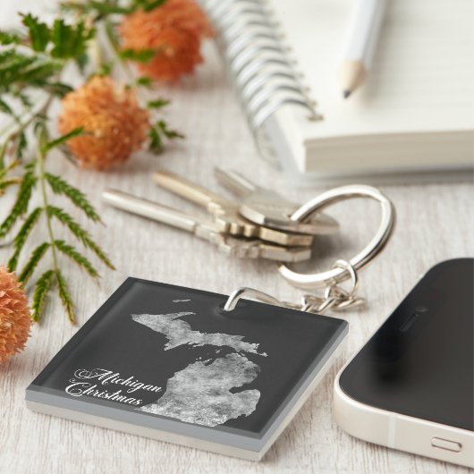 Christmas Michigan Staat Map Schneeflocken Schlüsselanhänger (Vorderseite rechts)