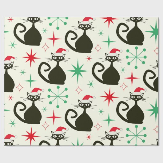 Christmas Mid Century Retro Atomic Cats Geschenkpapier (Flach)
