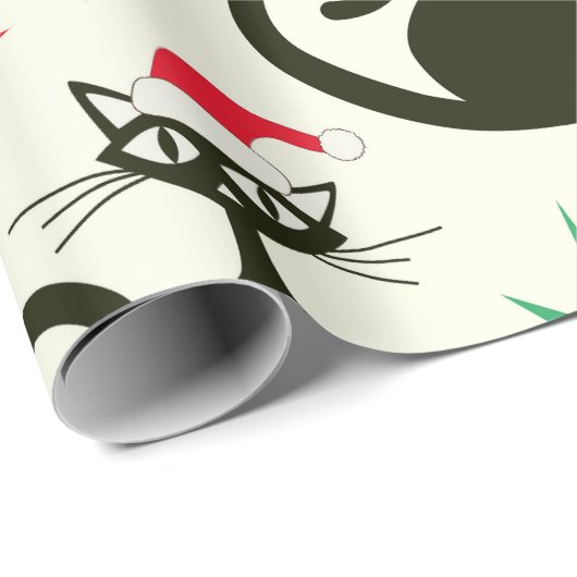 Christmas Mid Century Retro Atomic Cats Geschenkpapier (Rolleneckpunkt)
