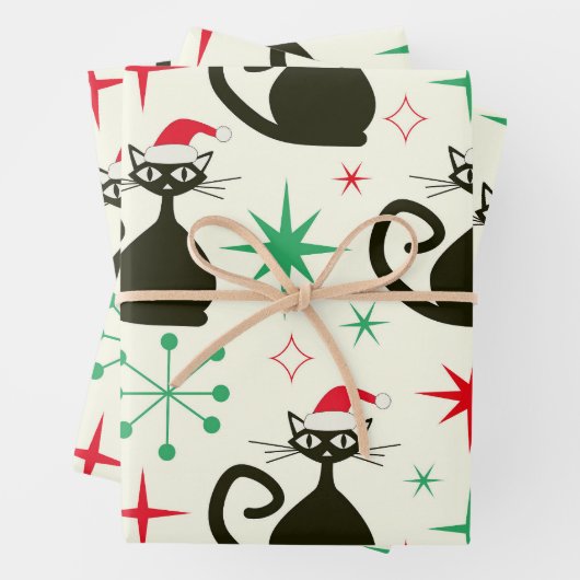 Christmas Mid Century Retro Atomic Cats Geschenkpapier Set (Beispiel)