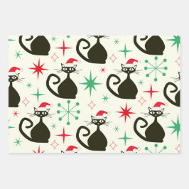 Christmas Mid Century Retro Atomic Cats  Geschenkpapier Set
