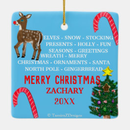 Christmas Mini 15 Word Puzzle Green Blue Keramikornament