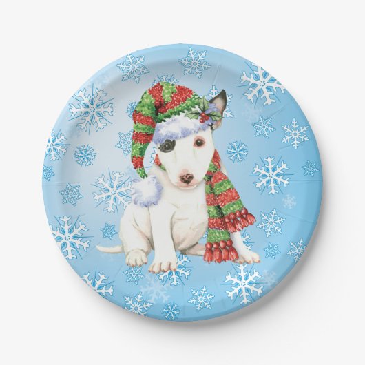 Christmas Mini Bull Terrier Pappteller (Vorderseite)