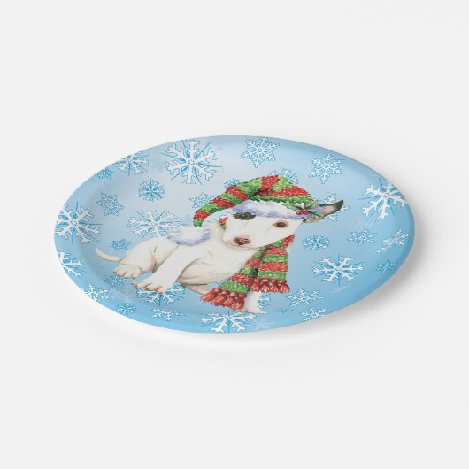Christmas Mini Bull Terrier Pappteller (Schrägansicht)