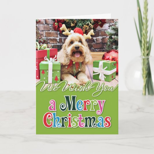 Christmas - Mini GoldenDoodle - Maggie Feiertagskarte (Vorderseite)