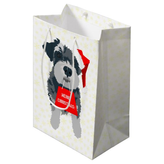 Christmas Mini Schnauzer Dog Weihnachtsmannmütze G Mittlere Geschenktüte (Vorderseite Schrägansicht)