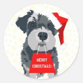 Christmas Mini Schnauzer Dog Weihnachtsmannmütze S Runder Aufkleber