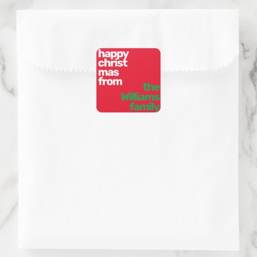 Christmas minimal custom modern party red green quadratischer aufkleber (Tasche)