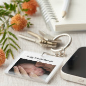 Christmas Miracle Daddy & Baby Photo Birth Stats Schlüsselanhänger (Vorderseite rechts)