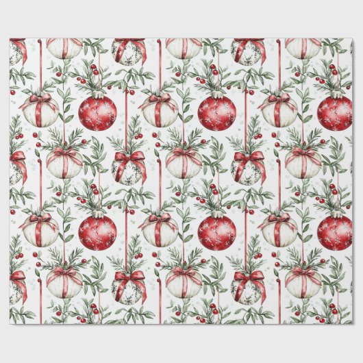 Christmas Mistletoe Bauble Greenery Geschenkpapier (Flach)