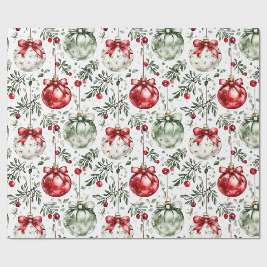 Christmas Mistletoe Bauble Greenery Geschenkpapier (Flach)