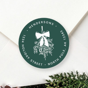 Christmas Mistletoe Bough Rücksendeadresse Green Runder Aufkleber