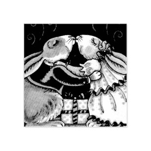 CHRISTMAS MISTLETOE BUNNY KISSES RUBBER BRIEFMARKE GUMMISTEMPEL