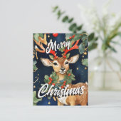 Christmas Mistletoe Deer Gruß Postkarte (Stehend Vorderseite)