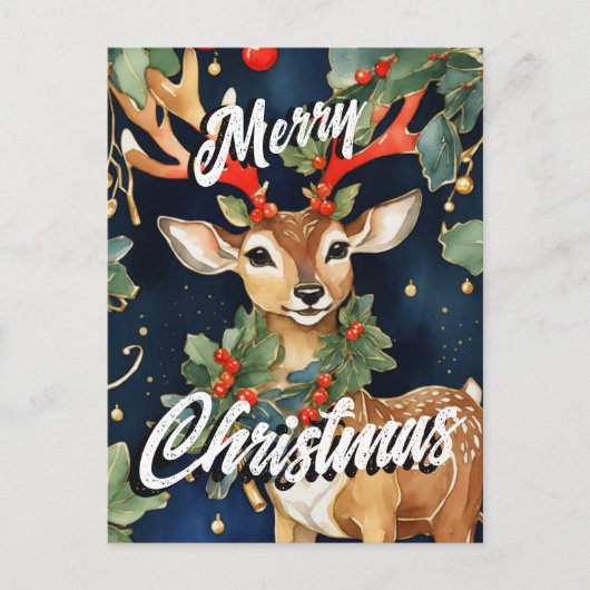 Christmas Mistletoe Deer Gruß Postkarte (Vorderseite)