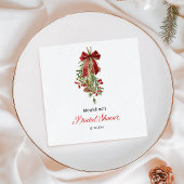 Christmas Mistletoe Red Bow Bridal Shower Serviette