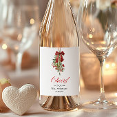 Christmas Mistletoe Red Bow Bridal Shower Weinetikett