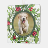 Christmas Mistletoe Wreath Custom Puppy Dog Foto Keramikornament (Links)