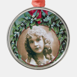 CHRISTMAS MIT MISTLETOES-FOTOVORLAGE SILBERNES ORNAMENT