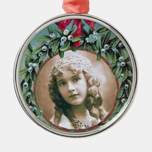 CHRISTMAS MIT MISTLETOES-FOTOVORLAGE SILBERNES ORNAMENT (Vorne)