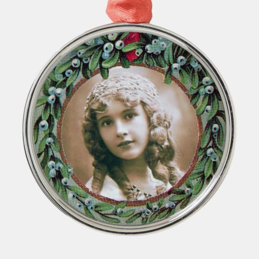 CHRISTMAS MIT MISTLETOES-FOTOVORLAGE SILBERNES ORNAMENT (Vorne)